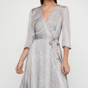 BCBG gray frost side tie python snake handkerchief dress